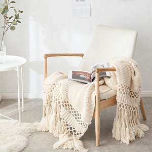 Hand-knitted Fringe Blanket
