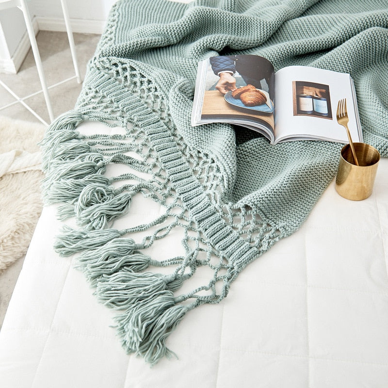 Hand-knitted Fringe Blanket